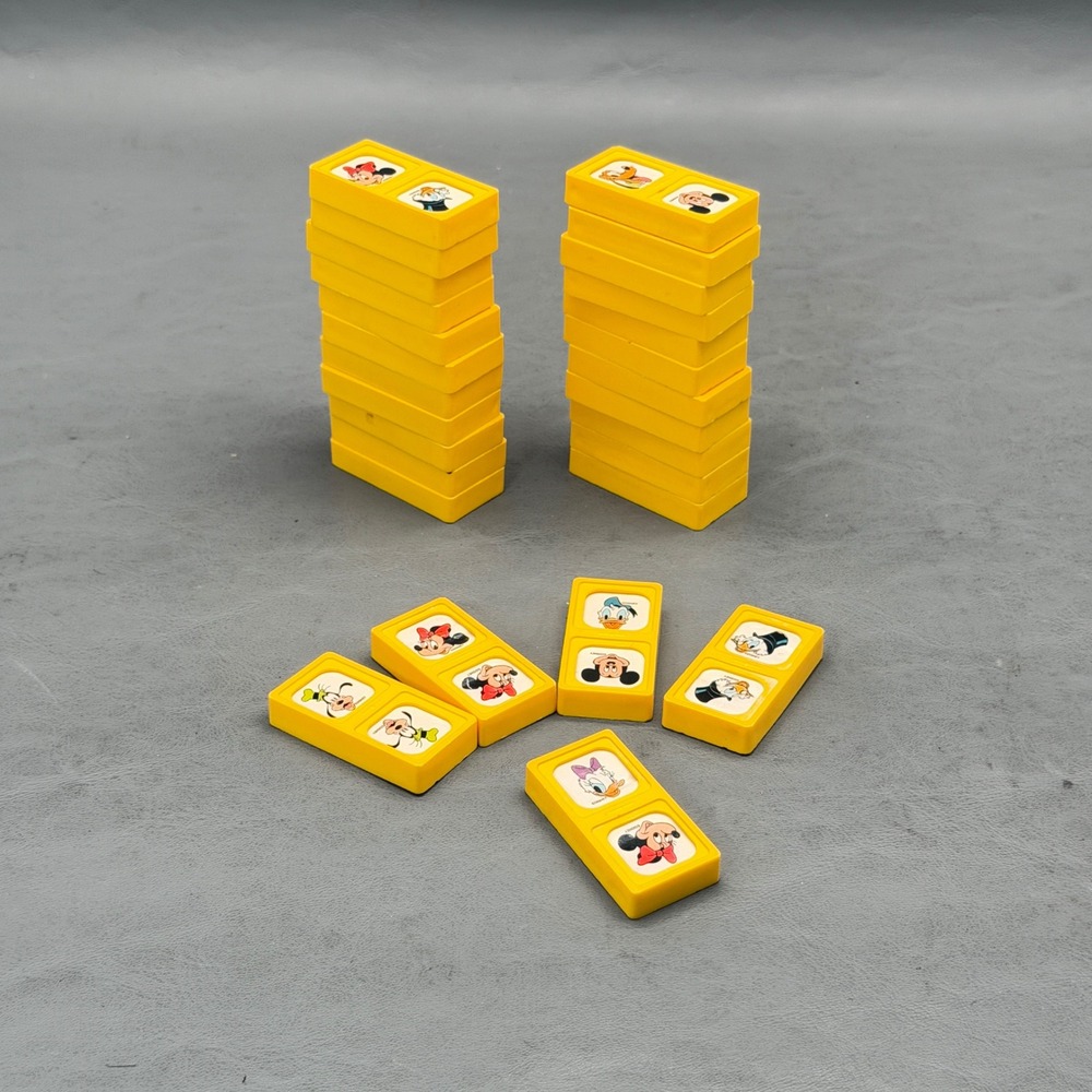 Walt Disney's Mickey Mouse & Friends Dominoes Golden Yellow Plastic Vtg 27 Pc